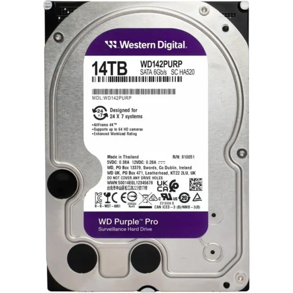 14 TB WD 3.5 PURPLE SATA3 7200RPM 512MB 7/24 WD142PURP (كفالة لمدة 3 سنوات)