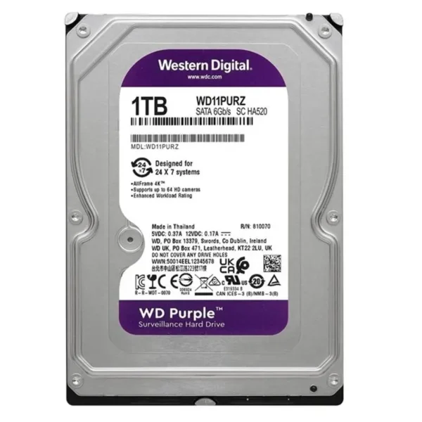 1 TB WD 3.5 PURPLE SATA3 5400RPM 64MB 7/24 WD11PURZ (كفالة لمدة 3 سنوات)