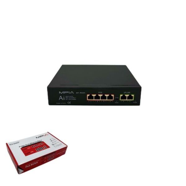 MPIA MP-POE4 65W 10/100 Mbps 4 Port علبة معدن Poe Switch