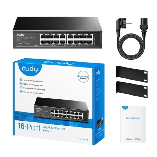 CUDY GS1016 16 Port 10/100/1000 Unmanaged Rack-Mountable Metal Case Switch