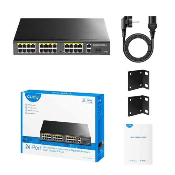 CUDY FS1026PS1 24 Port 10/100 Unmanageable +2 Port Gb. 1 SFP (1GB) Rack mount (24 Port Poe+) 300W Switch
